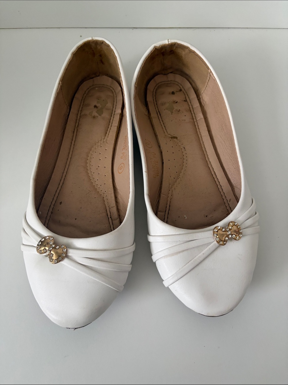 White Women's Ballet Flats with Gold Accent - Picture 1 of 4